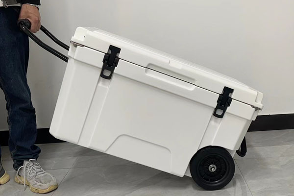 New 65QT rotomolded cooler with wheels launch