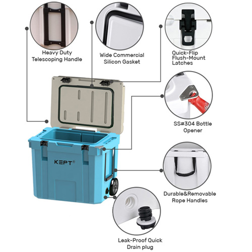 35QT Rotomolded Wheeled Ice Cooler with Telescopic Handle