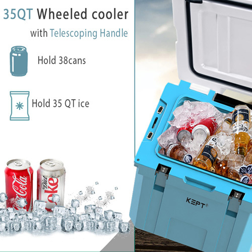 35QT Rotomolded Wheeled Ice Cooler with Telescopic Handle