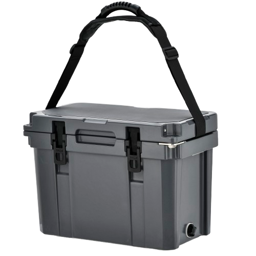 Adjustable strap on rotomolded ice box