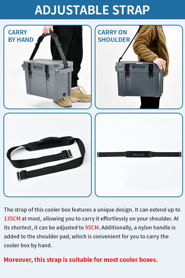 Adjustable strap on rotomolded ice chest