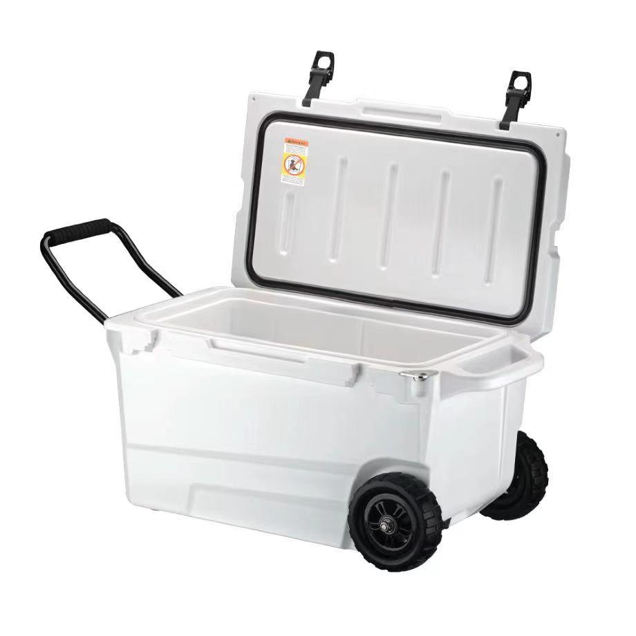 55QT Wheeled Rotomolded Cooler with foad-down Aluminum Handle – Factory-Direct Heavy-Duty Ice Box for Outdoor Adventures