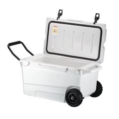 55QT Wheeled Rotomolded Cooler with foad-down Aluminum Handle – Factory-Direct Heavy-Duty Ice Box for Outdoor Adventures