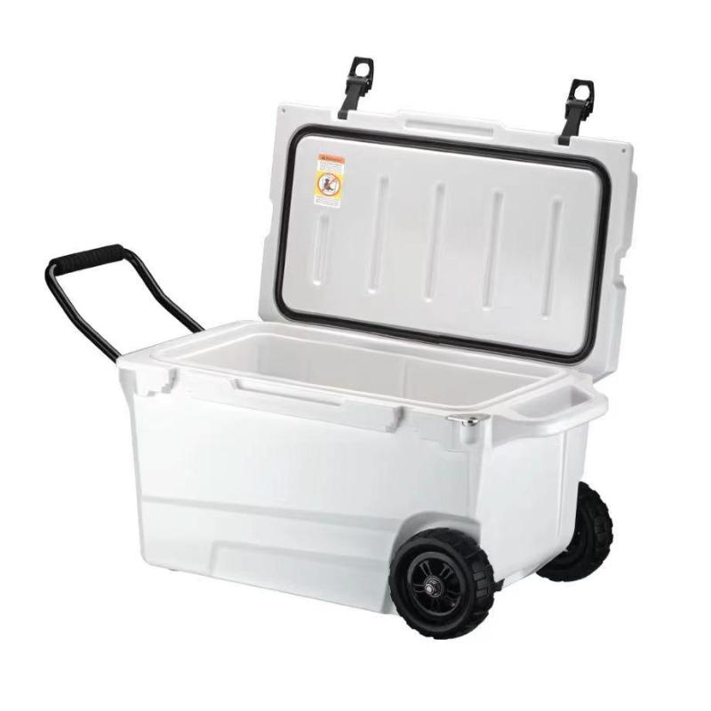 55QT Wheeled Rotomolded Cooler with foad-down Aluminum Handle – Factory-Direct Heavy-Duty Ice Box for Outdoor Adventures