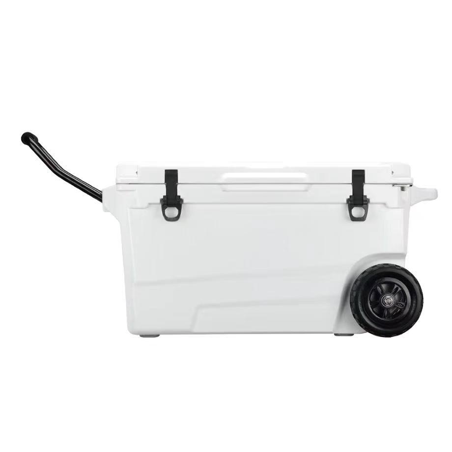 55QT Wheeled Rotomolded Cooler with foad-down Aluminum Handle – Factory-Direct Heavy-Duty Ice Box for Outdoor Adventures