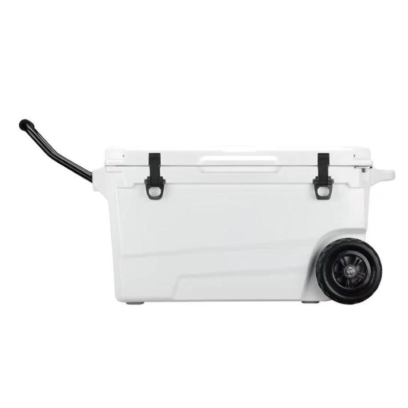 55QT Wheeled Rotomolded Cooler with foad-down Aluminum Handle – Factory-Direct Heavy-Duty Ice Box for Outdoor Adventures