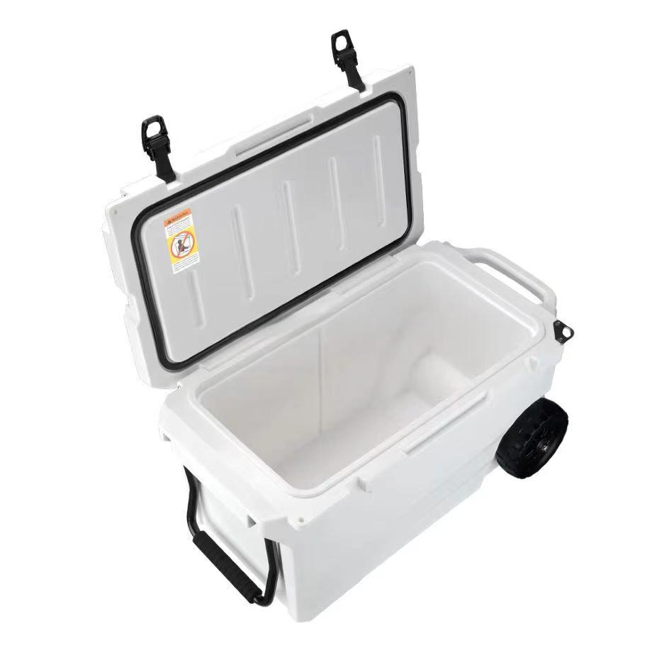 55QT Wheeled Rotomolded Cooler with foad-down Aluminum Handle – Factory-Direct Heavy-Duty Ice Box for Outdoor Adventures