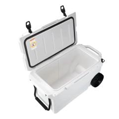 55QT Wheeled Rotomolded Cooler with foad-down Aluminum Handle – Factory-Direct Heavy-Duty Ice Box for Outdoor Adventures