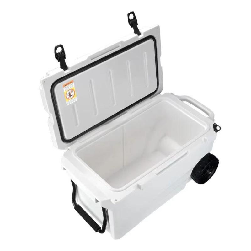 55QT Wheeled Rotomolded Cooler with foad-down Aluminum Handle – Factory-Direct Heavy-Duty Ice Box for Outdoor Adventures