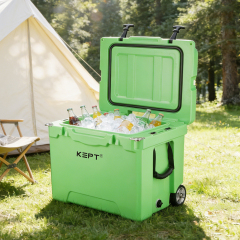 42QT Heavy Duty Rotomolded Cooler Box with Aluminum Telescopic Handle and Wheels Portable Hard Ice Chest for Outdoor Adventures