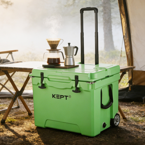 42QT Heavy Duty Rotomolded Cooler Box with Aluminum Telescopic Handle and Wheels Portable Hard Ice Chest for Outdoor Adventures