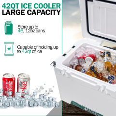 42QT Heavy Duty Rotomolded Cooler Box with Aluminum Telescopic Handle and Wheels Portable Hard Ice Chest for Outdoor Adventures