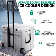 42QT Heavy Duty Rotomolded Cooler Box with Aluminum Telescopic Handle and Wheels Portable Hard Ice Chest for Outdoor Adventures