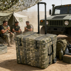 42QT Heavy Duty Rotomolded Cooler Box with Aluminum Telescopic Handle and Wheels Portable Hard Ice Chest for Outdoor Adventures