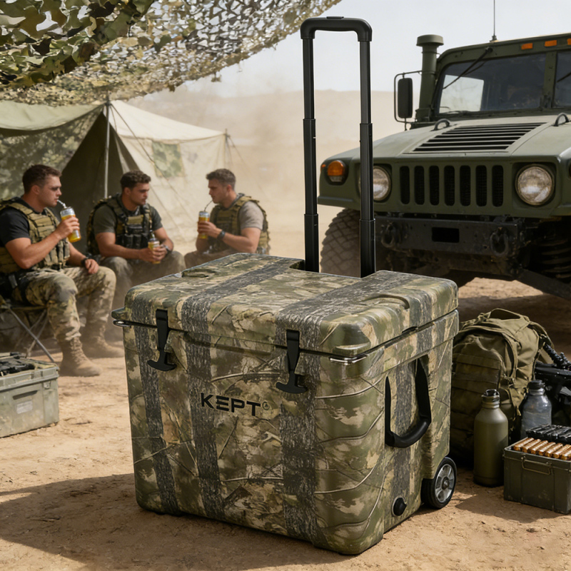 42QT Heavy Duty Rotomolded Cooler Box with Aluminum Telescopic Handle and Wheels Portable Hard Ice Chest for Outdoor Adventures