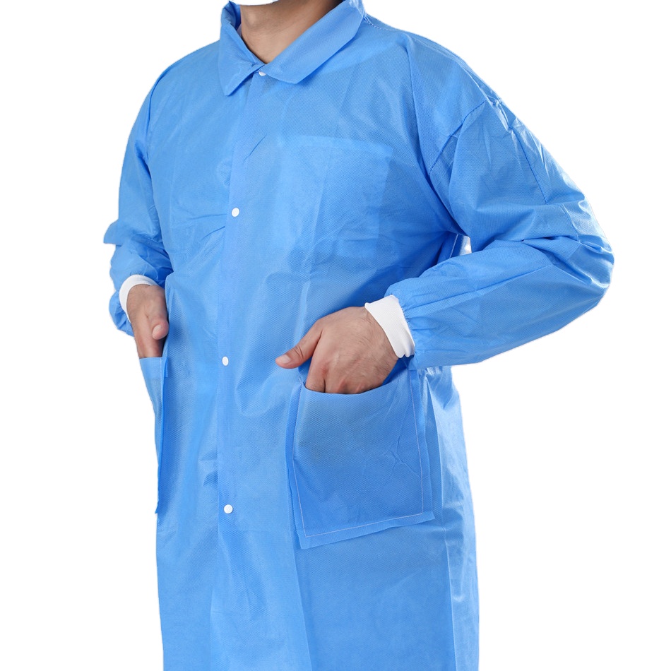 Disposable Nonwoven Fabric Lab Coat with Knitted Cuffs Lab Smock for