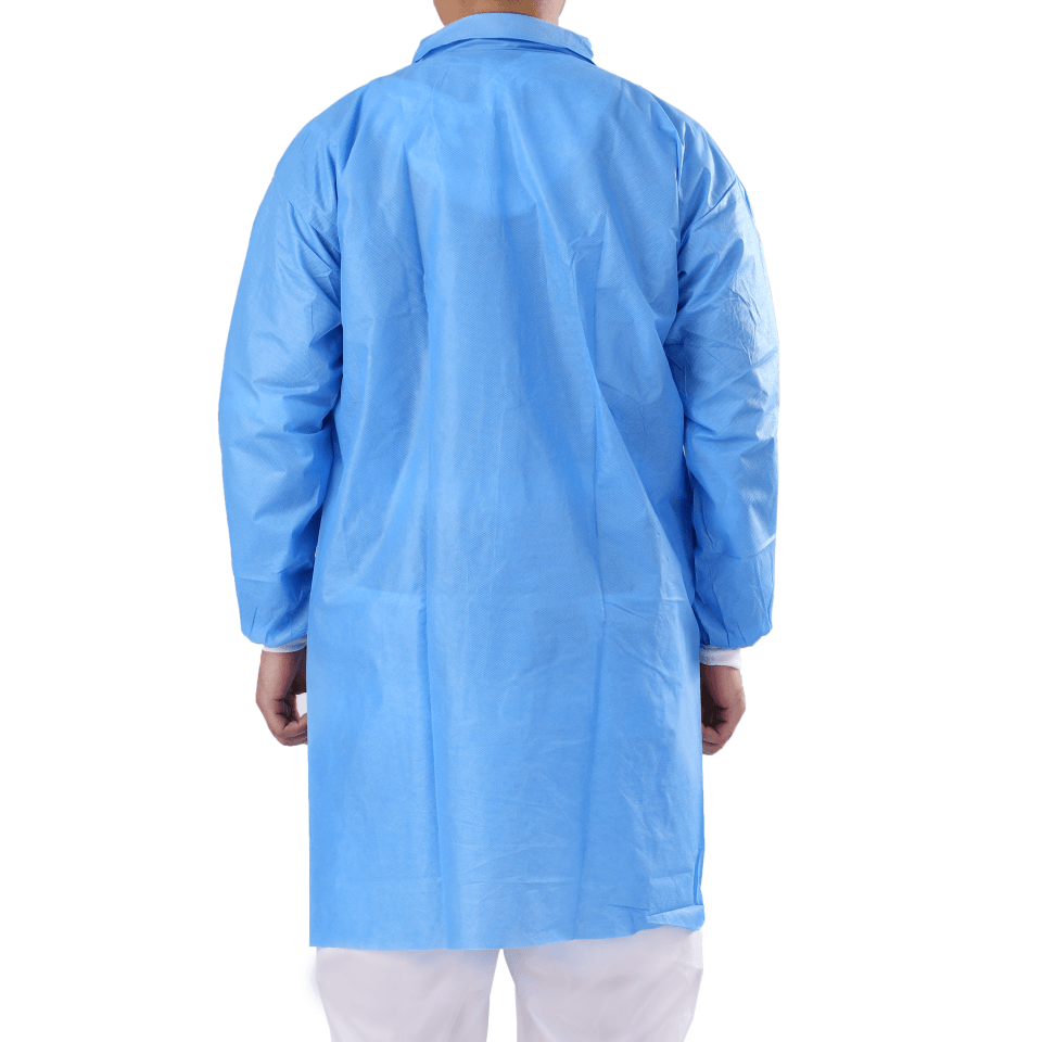 Disposable Nonwoven Fabric Lab Coat With Knitted Cuffs Lab Smock For Unisex 8478