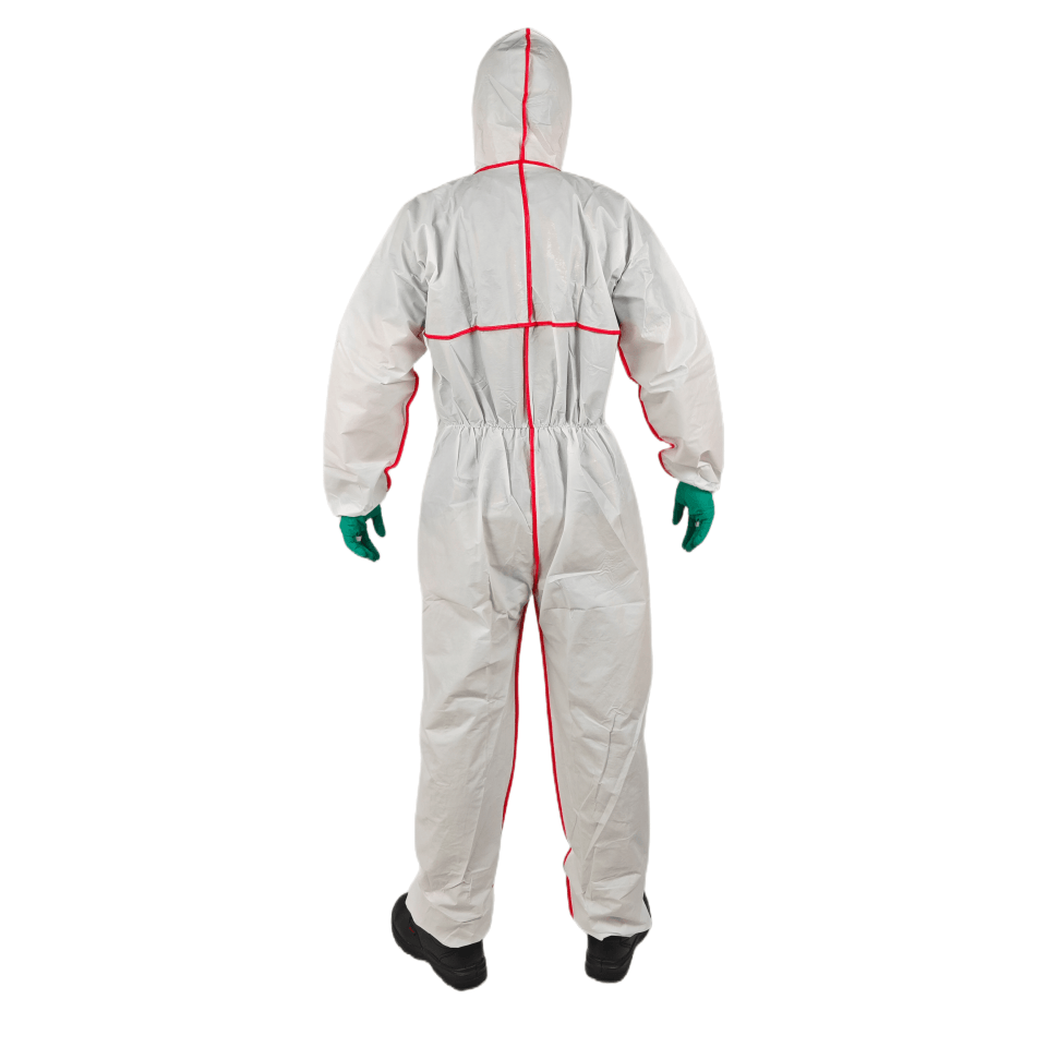 Microporous Coverall with Red Bound Seams