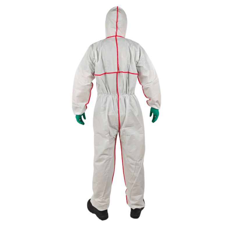 Microporous Coverall with Red Bound Seams