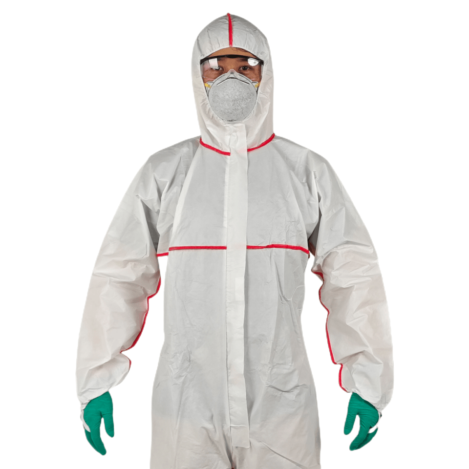 Microporous Coverall with Red Bound Seams