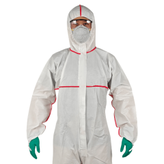 Microporous Coverall with Red Bound Seams