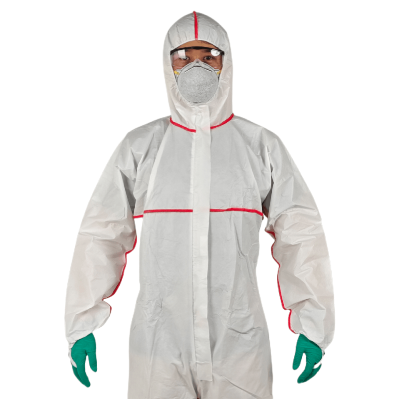 Microporous Coverall with Red Bound Seams
