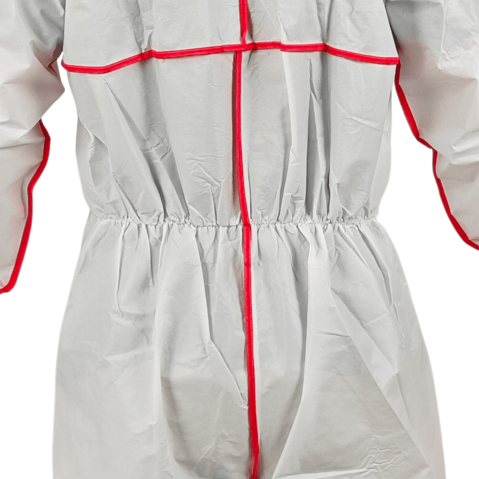 Microporous Coverall with Red Bound Seams