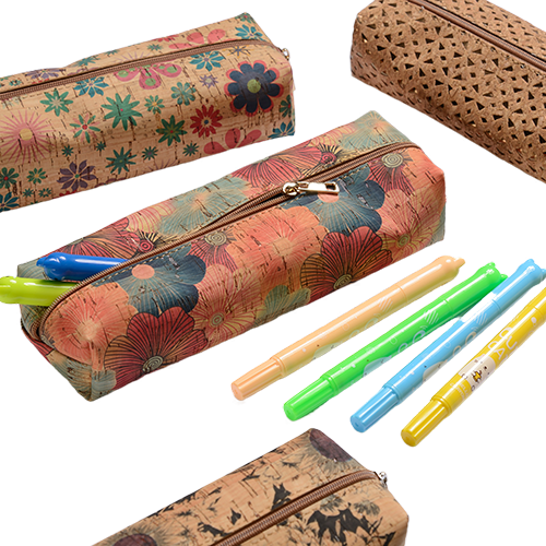 Custom eco-friendly cork pencil case/Lightweight brown cork pen bag/Waterproof reusable cork pencil bag