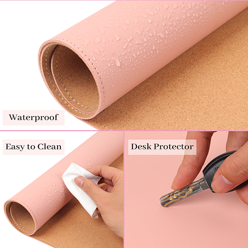 Waterproof Large wood desk mat with Stitched Edges gaming mouse pad,Eco-friendly cork writing mat with dual-sided