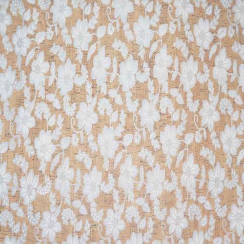 Embroidered Natural Cork Fabrics - Flowers