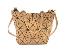 2022 new fashion PU cork rhombus handbag bark folding geometric one-shoulder women's bag Japanese-style messenger bucket bag