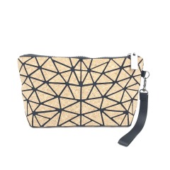 purse new ladies custom logo geometric pattern high quality PU Cork cluth bag with wristlet