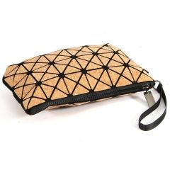 purse new ladies custom logo geometric pattern high quality PU Cork cluth bag with wristlet