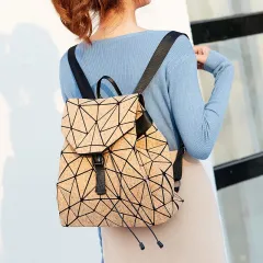Leather Rucksack Student Bookbag for Girl Women Fashion Cork Schoolbag Causal Daypack Geometric cork Backpack
