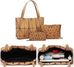 custom logo cork tote bag diamond shape fashionable natural vegan shopping bag for ladies