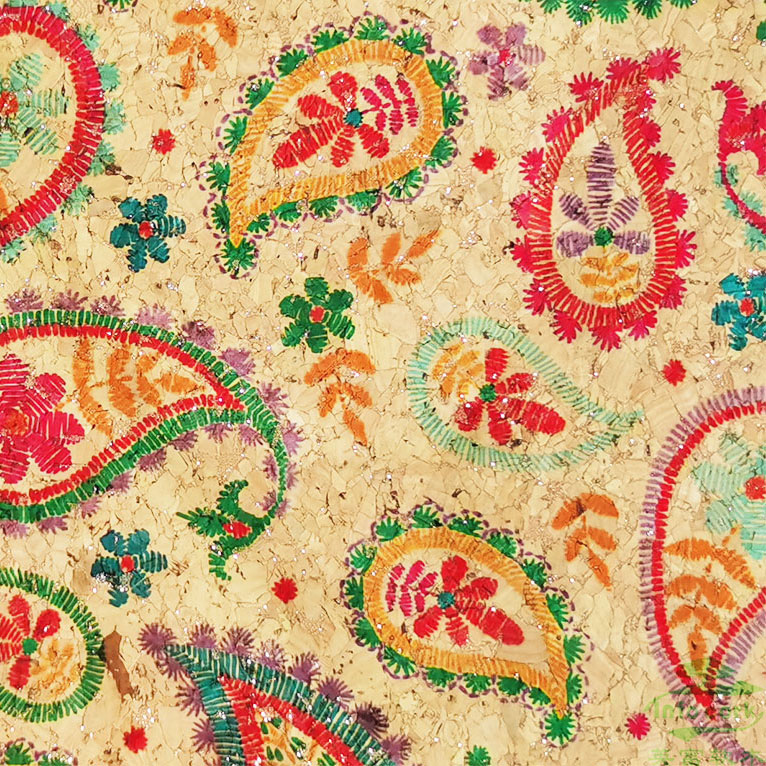 Multicolor Paisley Seamless Pattern #3 on Natural Cork