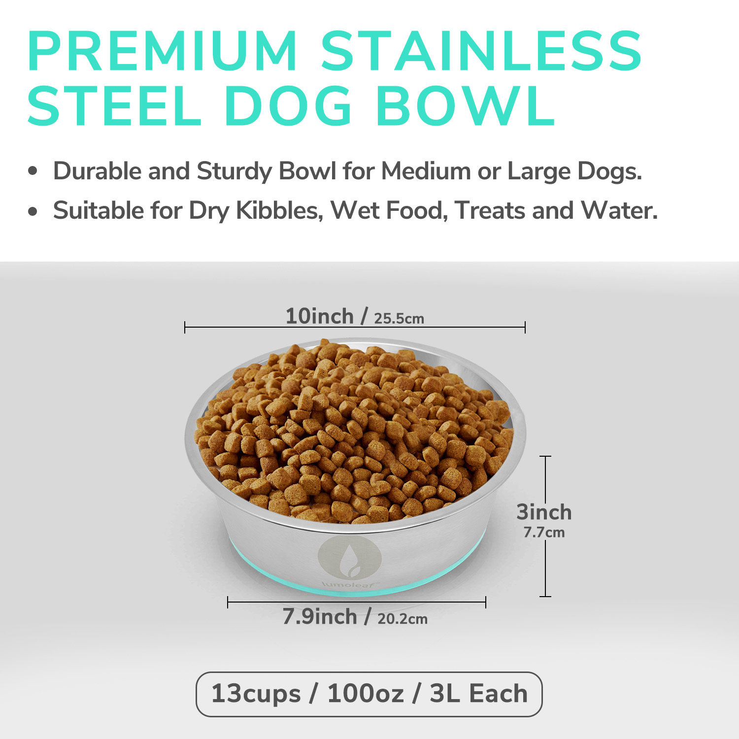 LumoLeaf Dog Bowls Large Stainless Steel 3000ml Water and Food Bowls