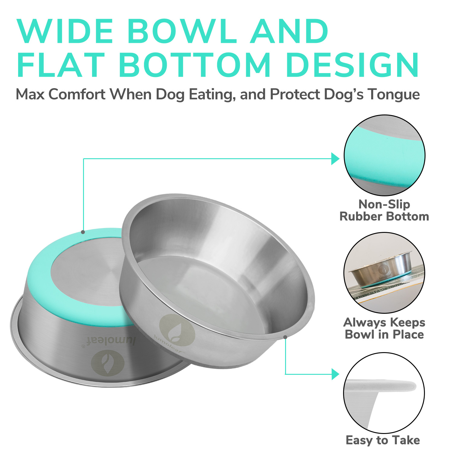 LumoLeaf Dog Bowls Large Stainless Steel 3000ml 2 Pack Water and Food Bowls