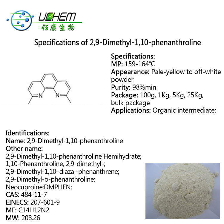 High Purity 98% Neocuproine / DMPHEN / 1,10-Phenanthroline, 2,9-dimethyl- CAS 484-11-7