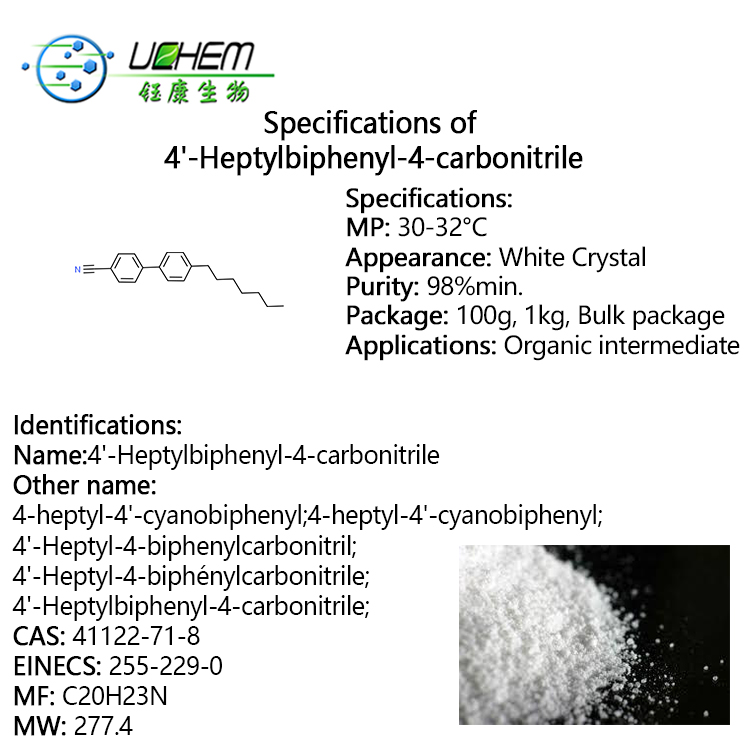 Factory Price Sell 4'-Heptyl-4-biphenylcarbonitrile with good price cas 41122-71-8