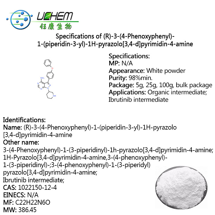 High quality (R)-3-(4-Phenoxyphenyl)-1-(piperidin-3-yl)-1H-pyrazolo[3,4-d]pyrimidin-4-amine CAS 1022150-12-4