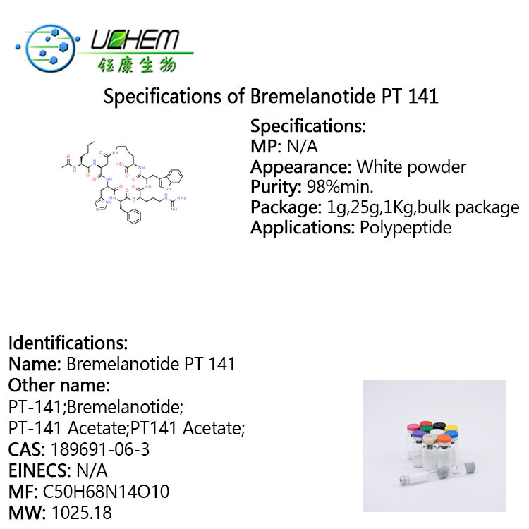 Factory supply Bremelanotide PT 141/ PT-141 with best price cas 189691-06-3