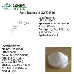 Factory Supply High Quality SARMS raw materials GW501516 cas 317318-70-0 with good price