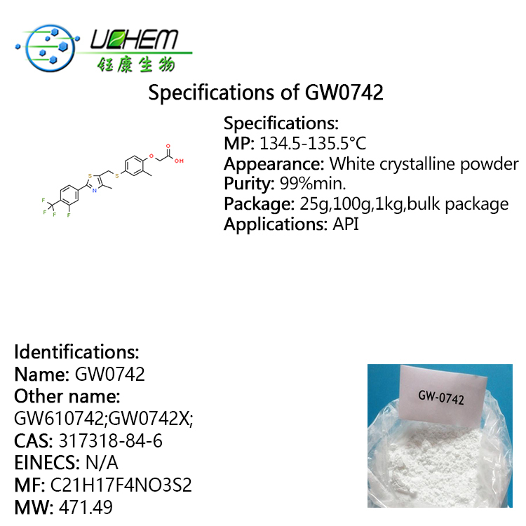 Factory Supply High Quality SARMS raw materials GW0742 cas 317318-84-6 with good price