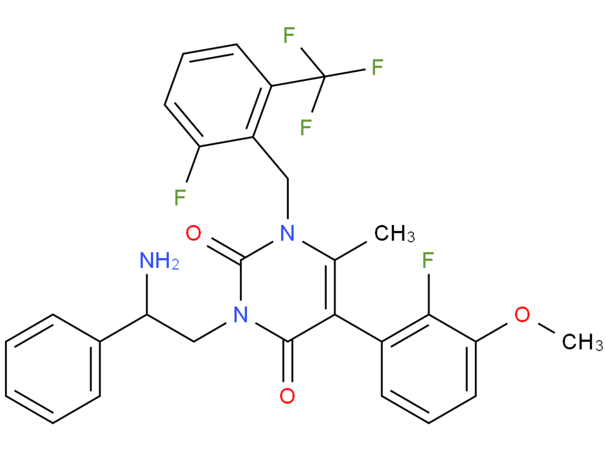 High quality 3-[(2R)-2-Amino-2-phenylethyl]-5-(2-fluoro-3-methoxyphenyl)-1-[[2-fluoro-6-(trifluoromethyl)phenyl]methyl]-6-methyl-2,4(1H,3H)-pyrimidinedione CAS 830346-50-4 with best price