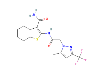 China factory supply 2-({[5-Methyl-3-(trifluoromethyl)-1H-pyrazol-1-yl]acetyl}amino)-4,5,6,7-tetrahydro-1-benzothiophene-3-carboxamide CAS 489408-02-8 with high quality