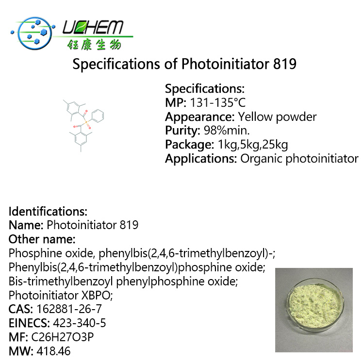 Top quality Photoinitiator XBPO / Photoinitiator 819 with best price cas 162881-26-7