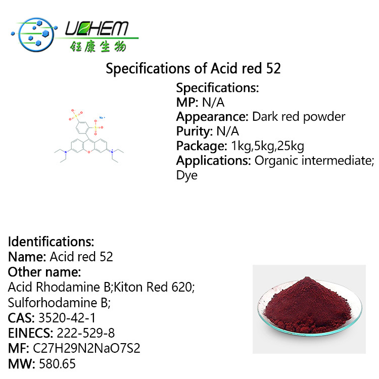 Top Quality Acid Rhodamine B / Acid Red 52 cas 3520-42-1 with reasonable price