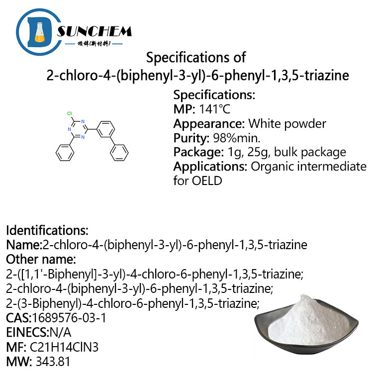 Factory supply 2-chloro-4-(biphenyl-3-yl)-6-phenyl-1,3,5-triazine CAS 1689576-03-1