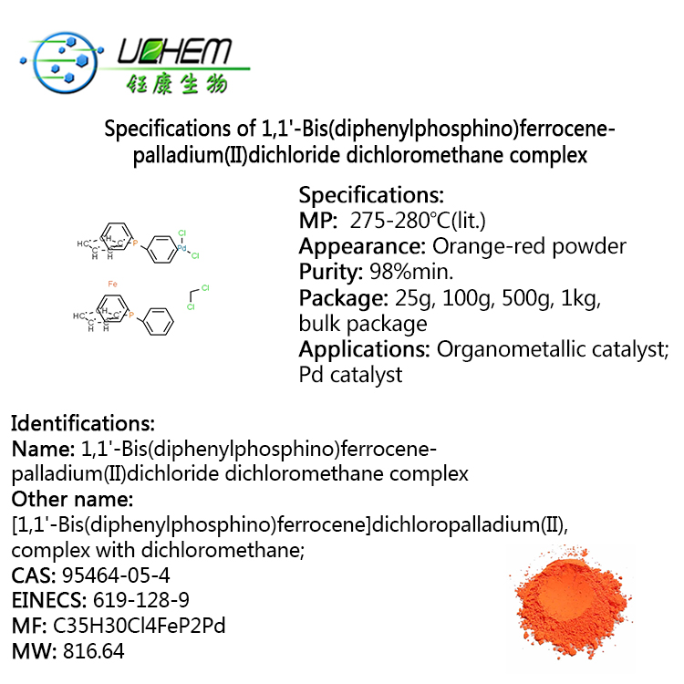 High quality 1,1'-Bis(diphenylphosphino)ferrocene-palladium(II)dichloride dichloromethane complex CAS 95464-05-4